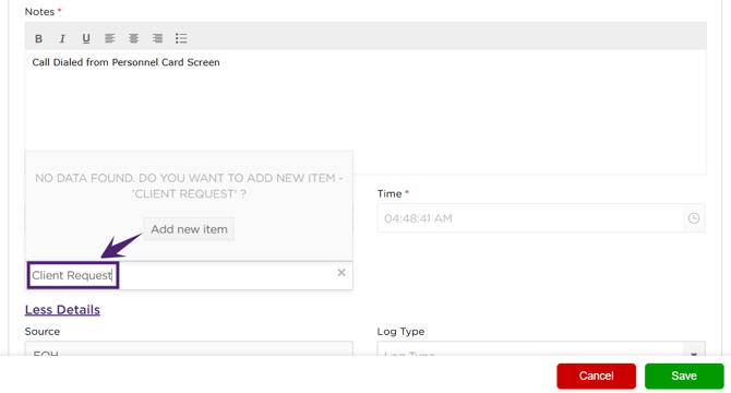 Add New Call Tag