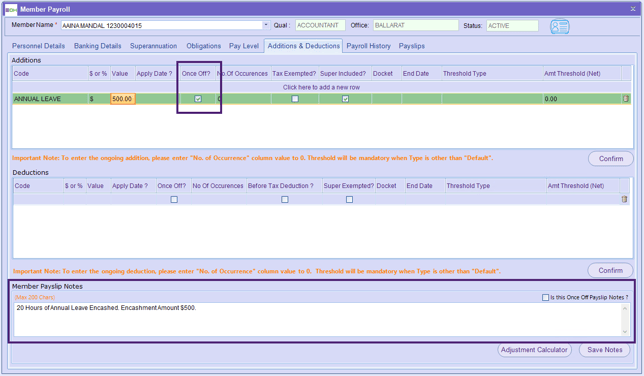 Additions - Deductions - Once Off-1