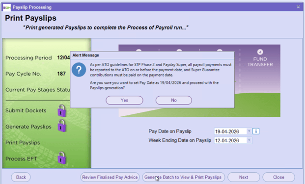 Alert - Payment Date at the Generate Payslip Stage