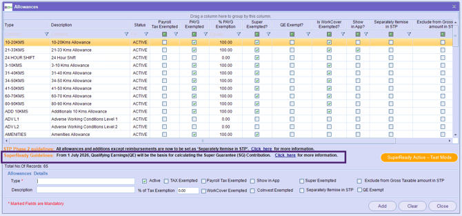 Allowance - SuperReady guidelines
