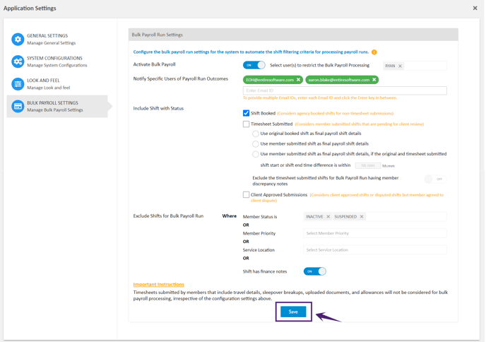 Bulk Payroll Settings