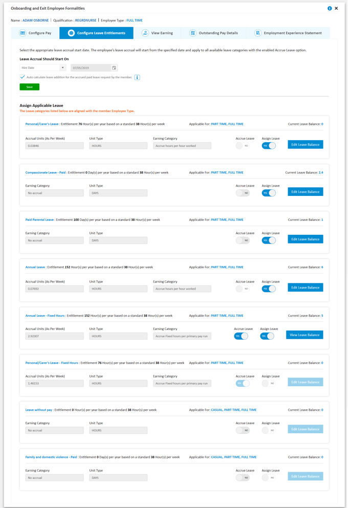 COnfigure Leave Entitlements