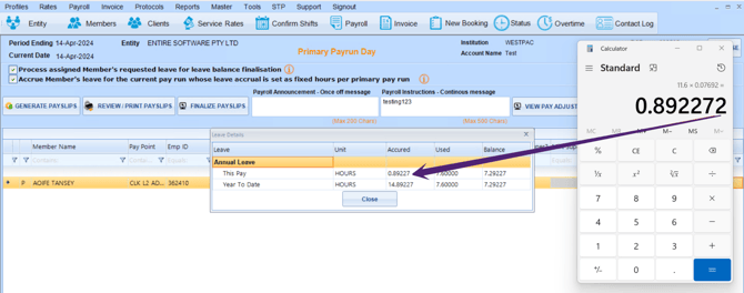 Case 3 - Leave Accrual Formula - Accrue Leave ON- EC Hours per hour worked - case 1-2