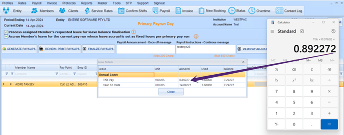 Case 3 - Leave Accrual Formula - Accrue Leave ON- EC Hours per hour worked - case 1-2