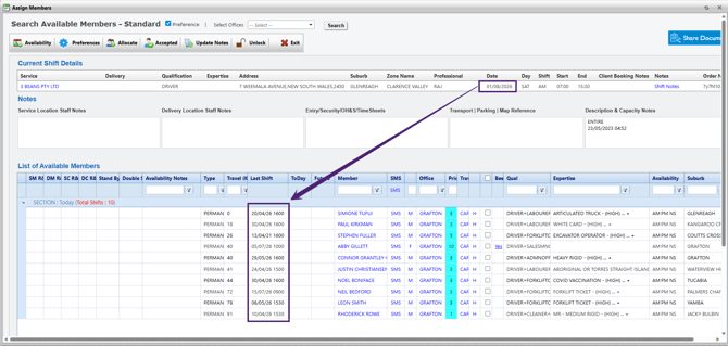 Client Allocation - Assign Members - Last Shift