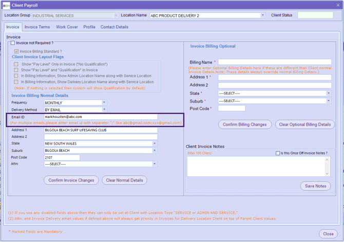 Client Payroll - delivery location 2