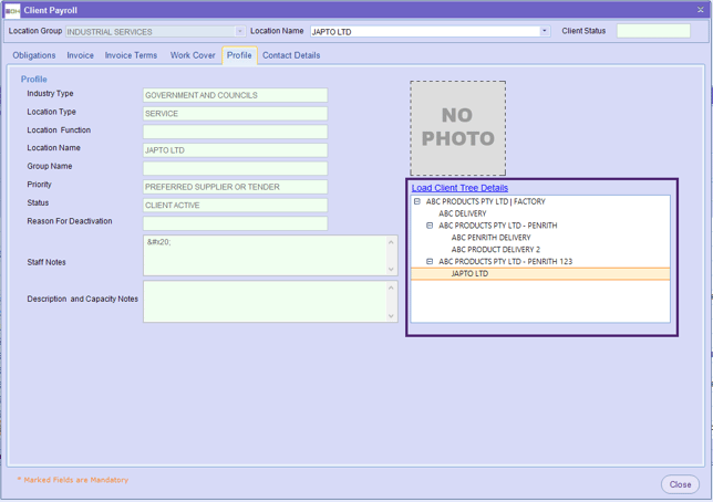 Client Payroll - delivery location