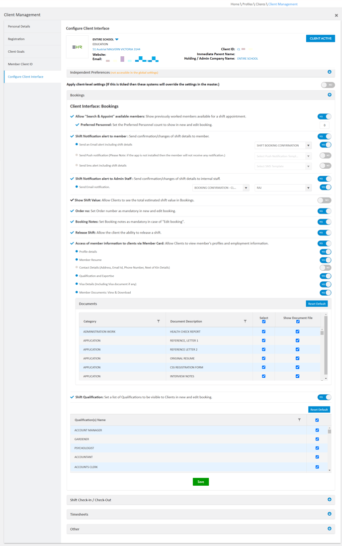 Client-Level Bookings