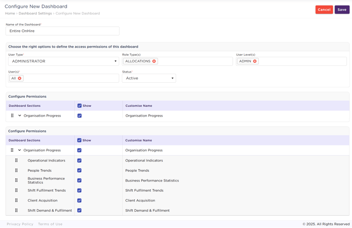 Configure Dashboard for Entire OnHire