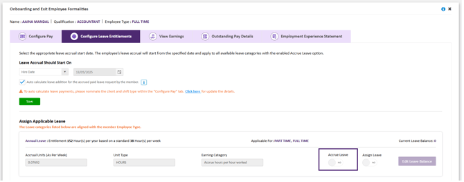 Configure Leave Entitlements - Accrue Leave
