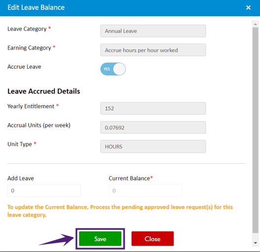 Edit Leave Balance