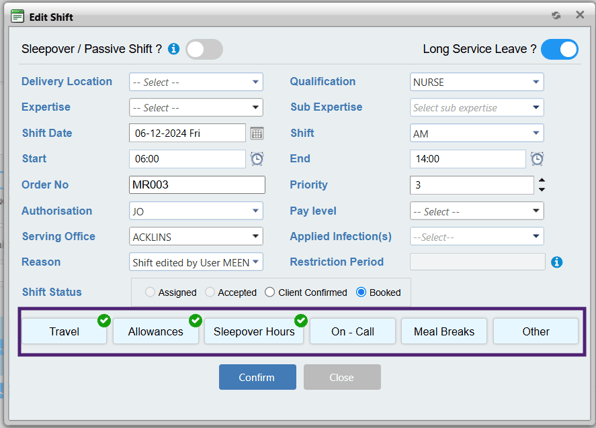 Edit Shift- Additonal details added for active shift