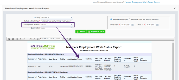 Member Employment Status Report