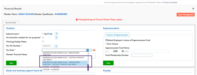 Member Finance Details - WHM Scales