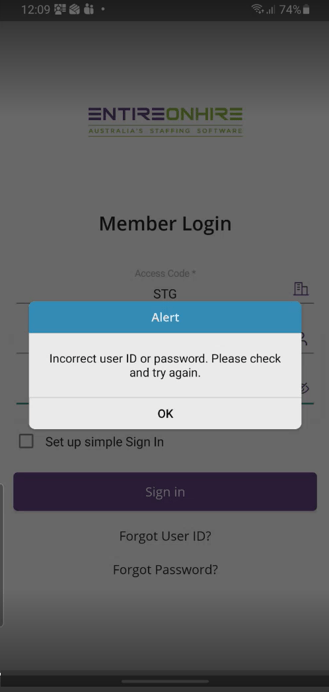 Member Login - Alert