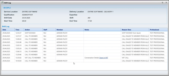 Member Shift Log