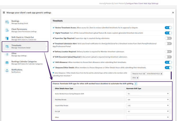 Nominate Shift Type Setting in Master-1