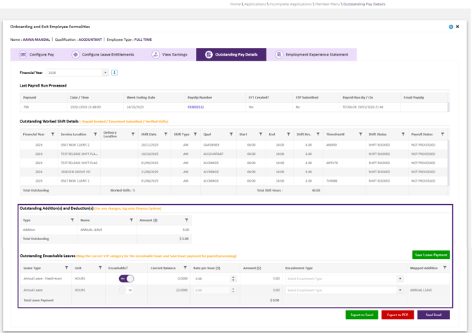 Outstanding Pay Details