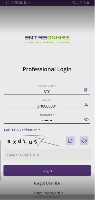 Professional Login - CAPTCHA