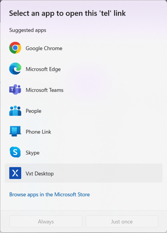 Select an app to open tele link