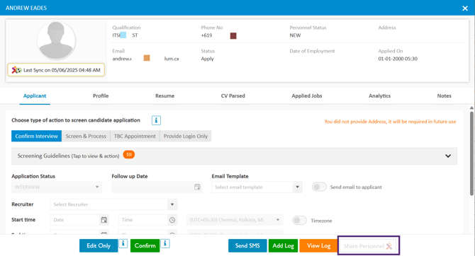 Share Personnel - Onboarding Applicant