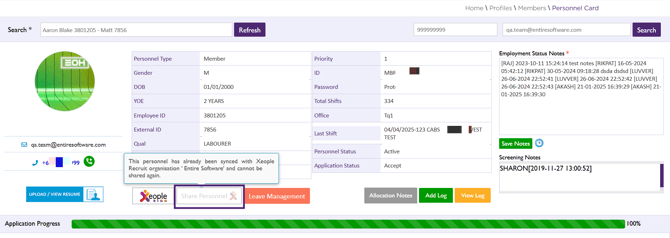 Share Personnel - Personnel Card