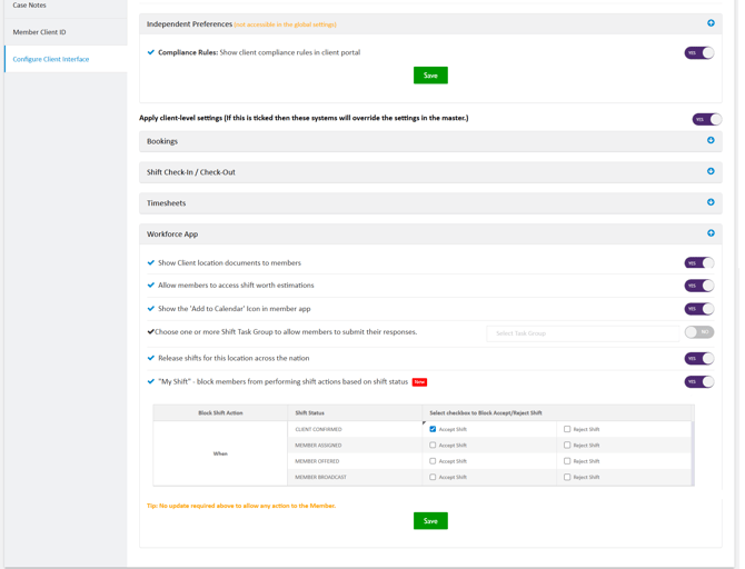 Shift Action - Client