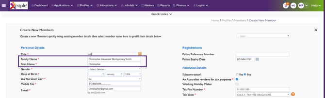 Staff Portal - Applicant Member Name
