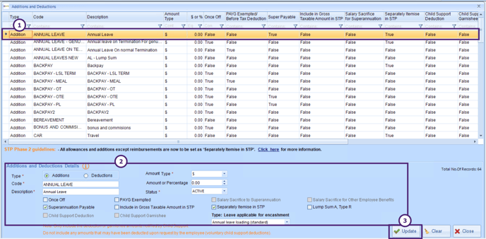 Update Addition Deduction