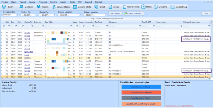 View Invoice History - Shift Verfication Notes-L