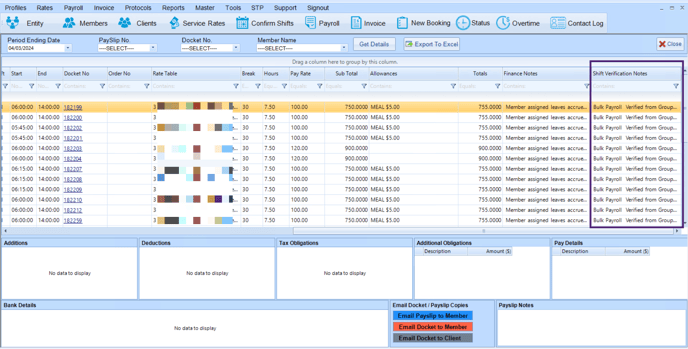 View Payroll History - Shift Verification Notes-L-1