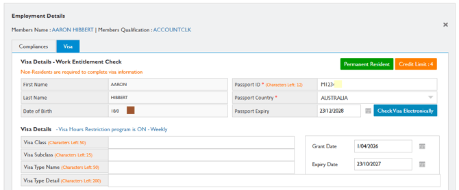 Visa Details