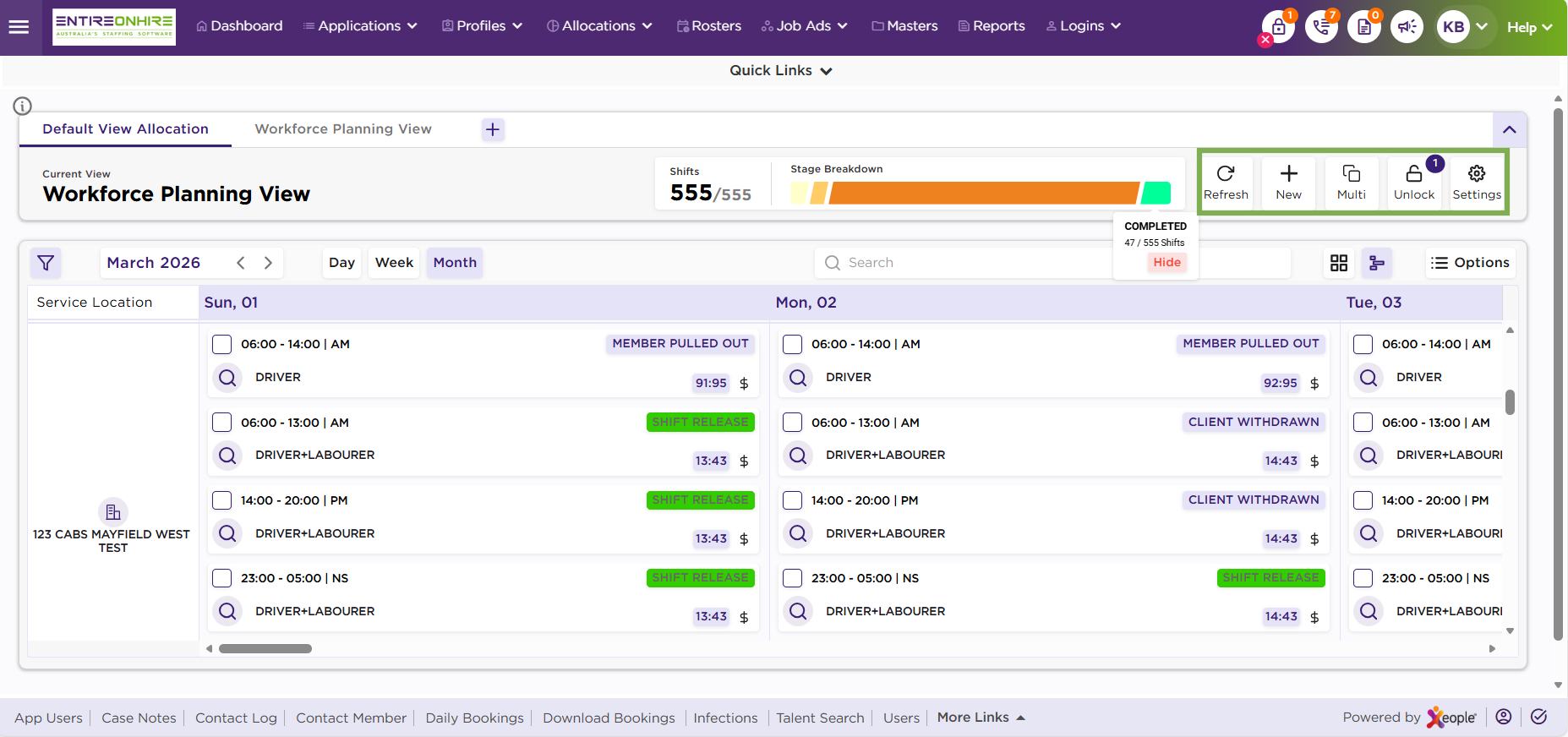 Page Header – Screen Action Panel