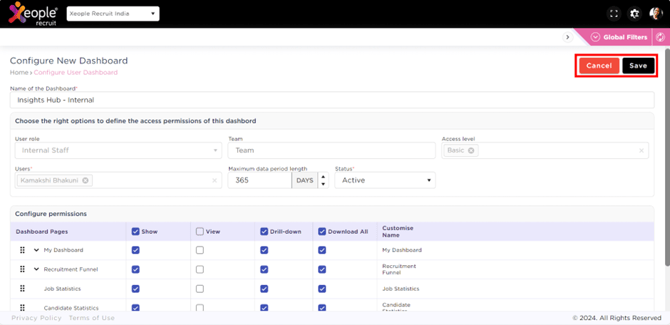 Configure New Dashboard – Permissions