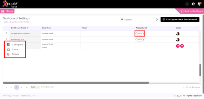Settings Landing Page – Choose Options