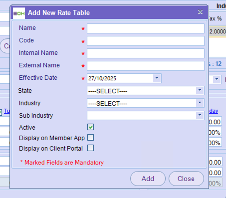 How to create a brand new Rate Table
