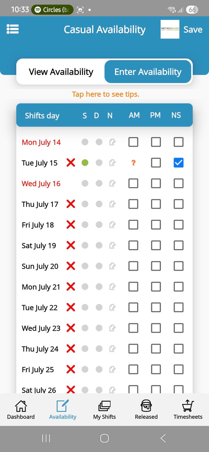 Casual Availability via the App - Android and Apple
